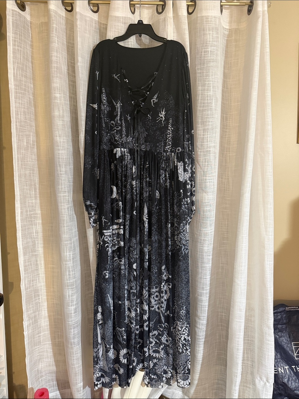 Blackmilk Black and White Lace-Up Floral Maxi Dress